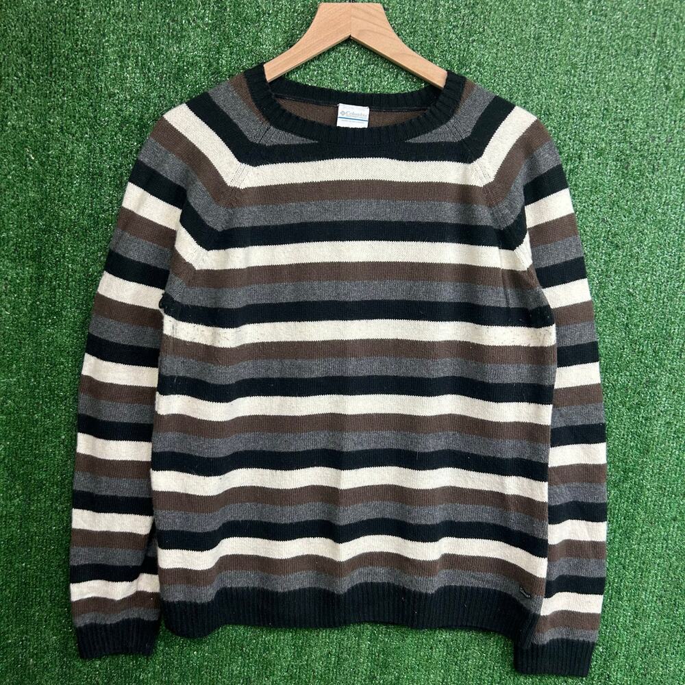 Columbia Striped Sweater Brown Black Gray Knit Pullover Men’s XL
